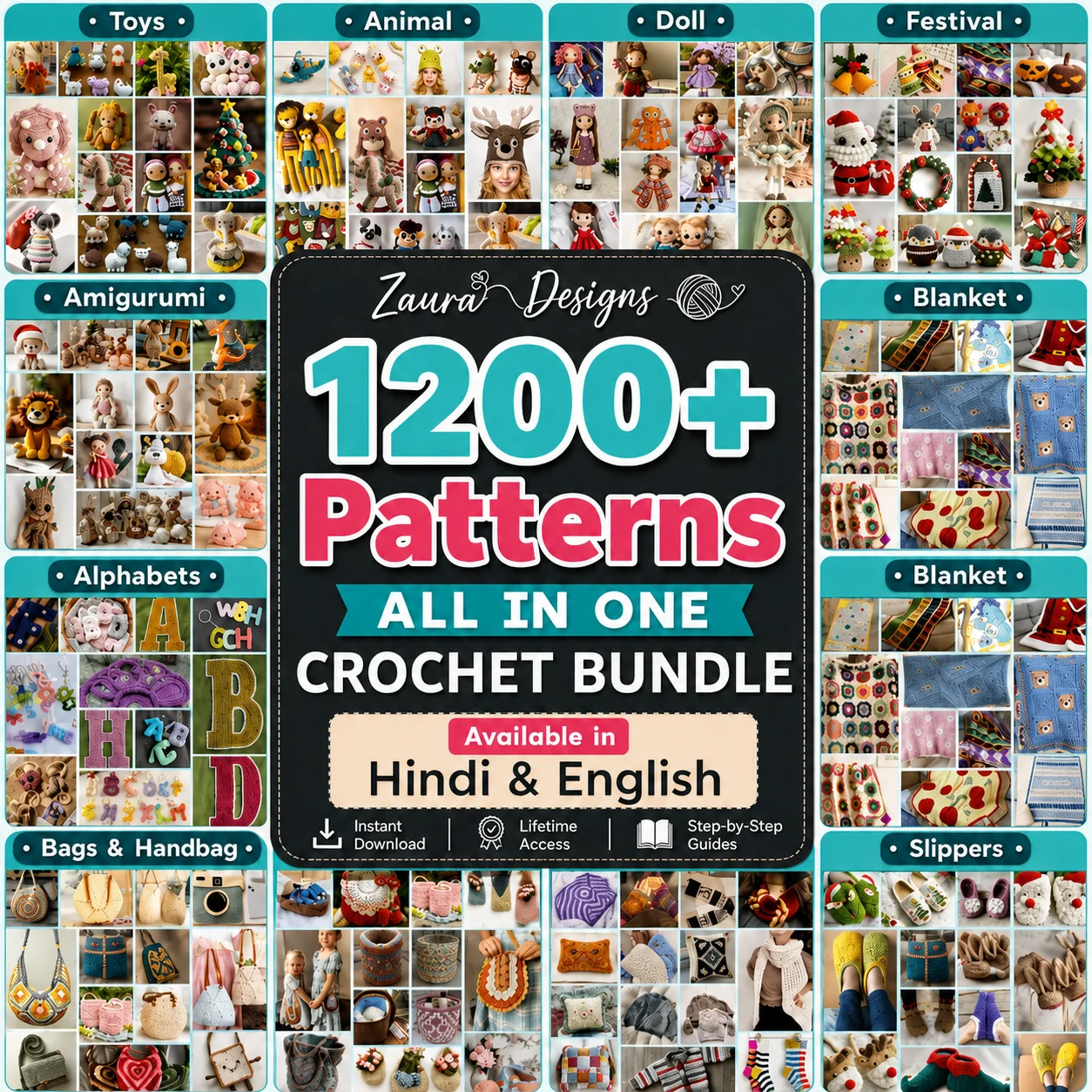 Zaura Designs crochet bundle: 1200+ patterns